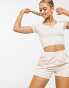 Asos Design Lounge Two-piece Jogger Short In Stone-neutral