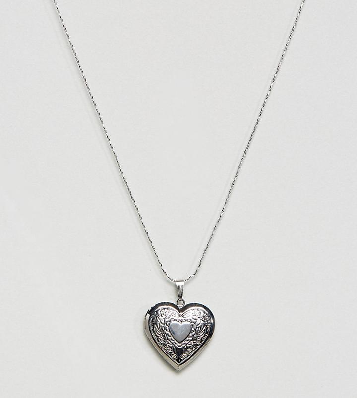 Reclaimed Vintage Inspired Engraved Heart Locket - Silver