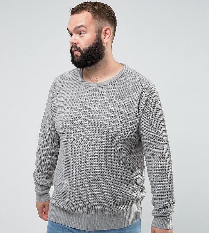 Brave Soul Plus Crew Neck Waffle Knit Sweater - Gray