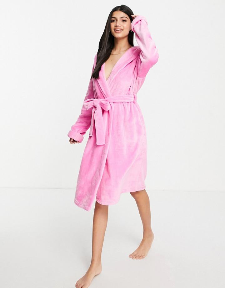 Asos Design Super-soft Fleece Midi Robe In Pink