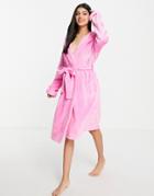 Asos Design Super-soft Fleece Midi Robe In Pink