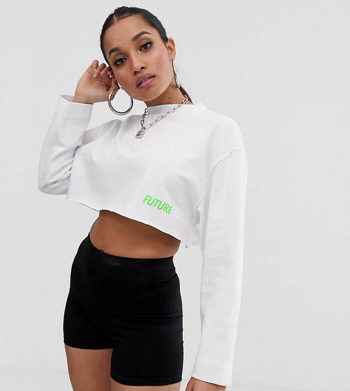 Collusion Petite Crop T-shirt With Raw Hem With Front Print-white