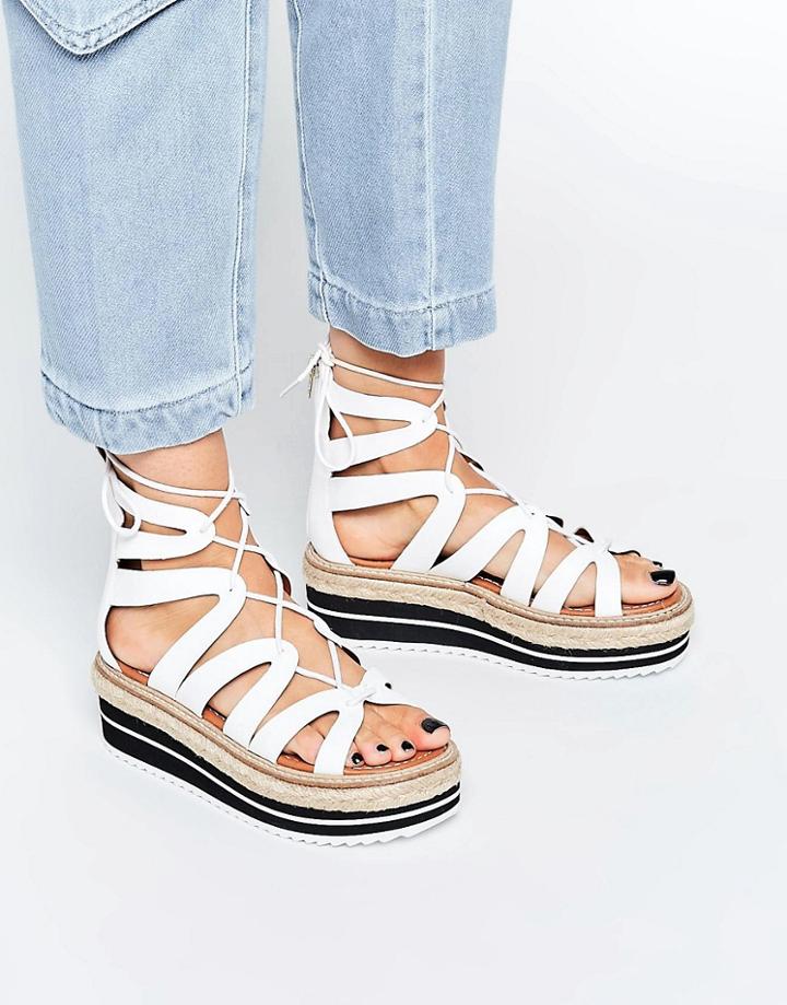 Sixtyseven Echos White Ghillie Espadrille Flatform Sandals - White