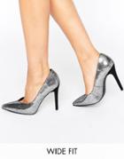 New Look Wide Fit Metallic Pointed Heeled Shoe - Silver