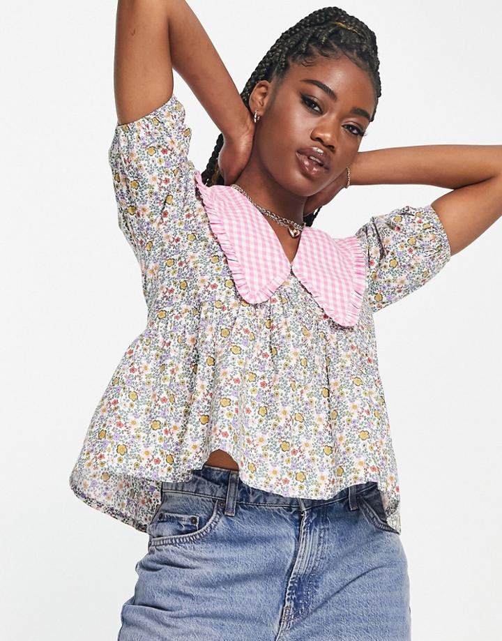 Influence Contrast Peter Pan Collar Blouse In Multi