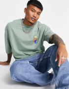 Asos Design Oversized T-shirt In Green With Frog Chest Print