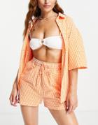 Influence Beach Shirt And Shorts Set In Orange Check