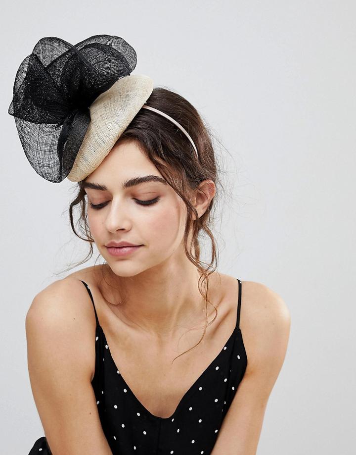 Vixen Cream Hat With Oversize Sinamay Black Bow - Black
