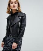 Vero Moda Leather Biker Jacket With Zip Details-black