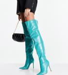 Public Desire Wide Fit Lottie Over The Knee Heel Boots In Teal Croc-blues