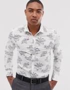 Moss London Skinny Fit Shirt With Monochrome Floral Print In White - White