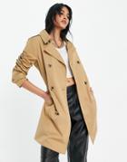 Vila Trench Coat With Tie Waist In Camel-neutral
