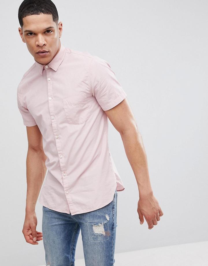 Boss Slim Fit Short Sleeve Poplin Shirt In Pink - Pink