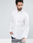 Farah Shirt With Collar Bar In Slim Fit With Stretch - White