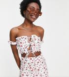 Parisian Tall Off Shoulder Matching Crop Top In Floral Print-white
