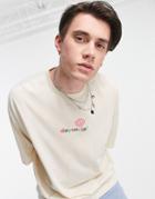 Asos Daysocial Oversized T-shirt With Chest Print In Cream-white
