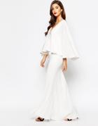 Jarlo Makena Plunge Front Maxi Dress With Exaggerated Frill - White