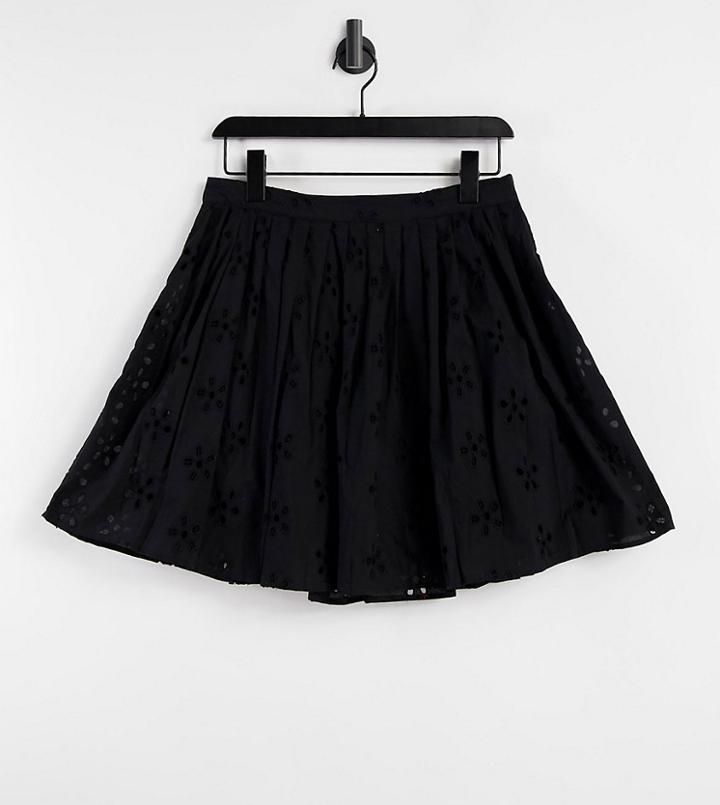 Asos Design Tall Mini Pleated Tennis Skirt In Broderie In Black