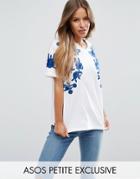 Asos Petite T-shirt With Floral Embroidery - Blue