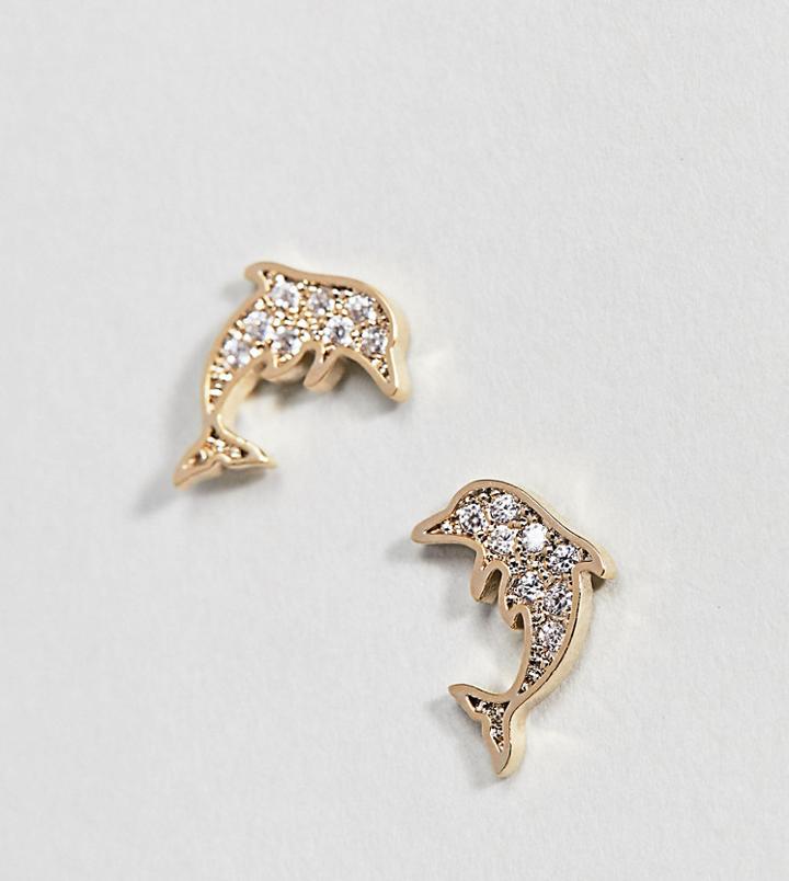 Orelia Gold Plated Crystal Dolphin Earrings - Gold