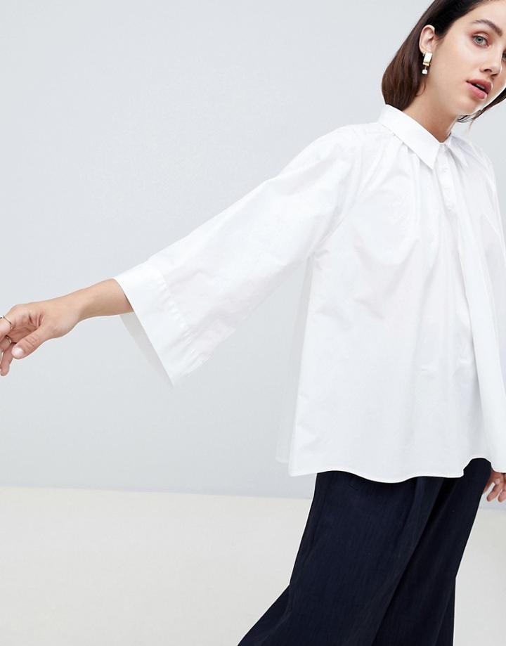 Asos White Blouse With Gather Neck Detail - White