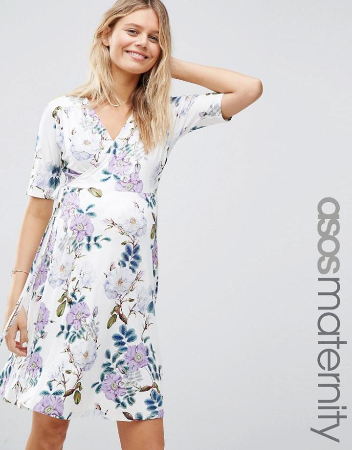Asos Maternity Mini Tea Dress In Vintage Floral Print - Multi