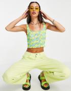Topshop Lemon Mesh Crop Tank Top In Mint-green