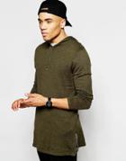 Asos Longline Knitted Hoodie With Side Zips - Khaki