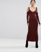Warehouse Knitted Cold Shoulder Maxi Dress - Brown
