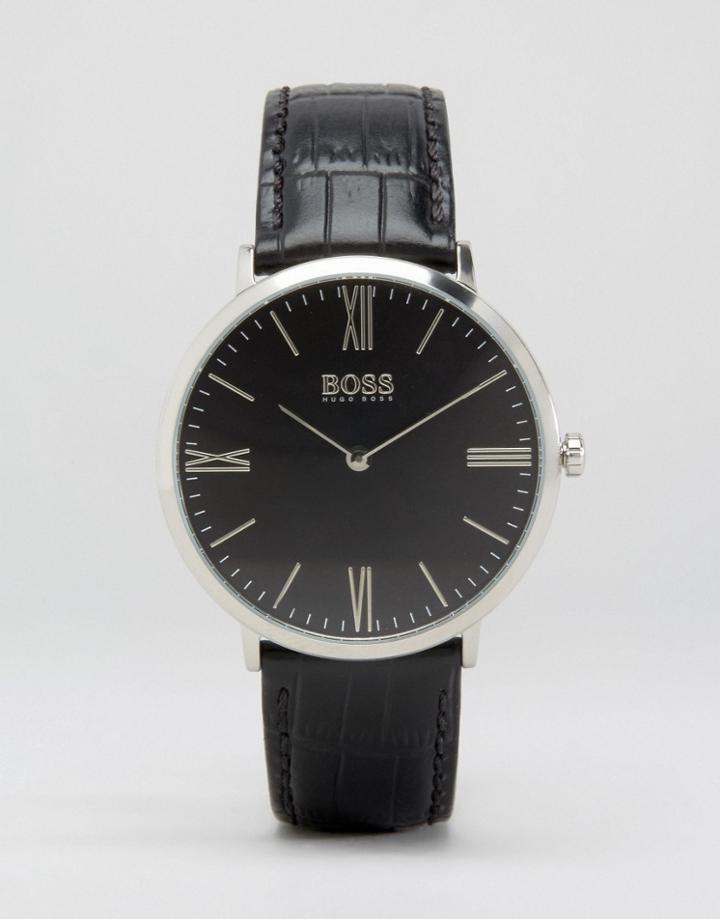 Hugo Boss Slim Ultra Jackson Leather Watch In Black - Black