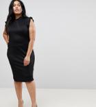 Asos Curve Midi High Neck Pencil Dress With Cut Out Back And Shoulder Detail - Black