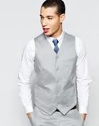 Asos Skinny Vest In Linen Mix - Gray
