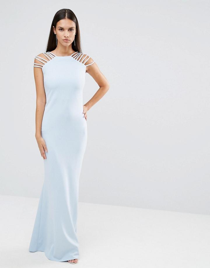 City Goddess Multi Strap Maxi Fishtail Dress - Blue