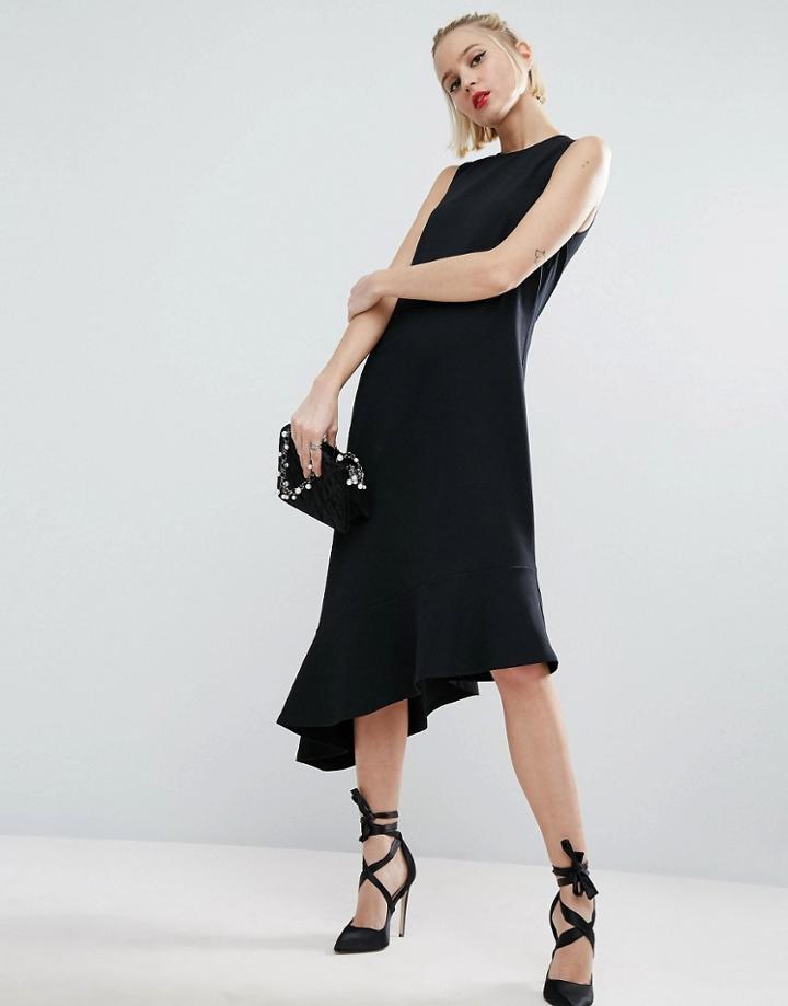 Asos Drop Hem Midi Dress - Black