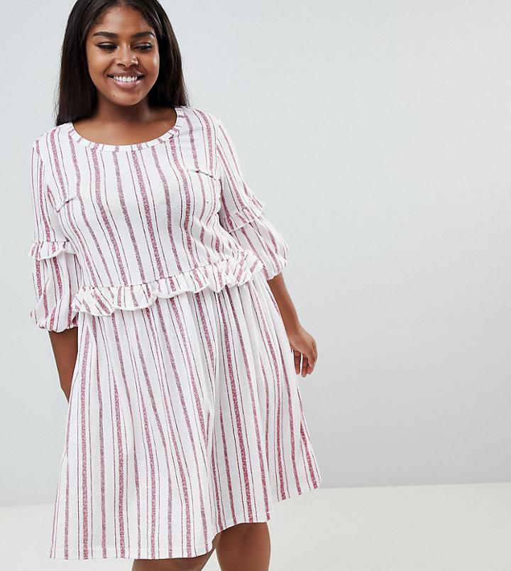 Junarose Organic Striped Frilled Smock Mini Dress-multi