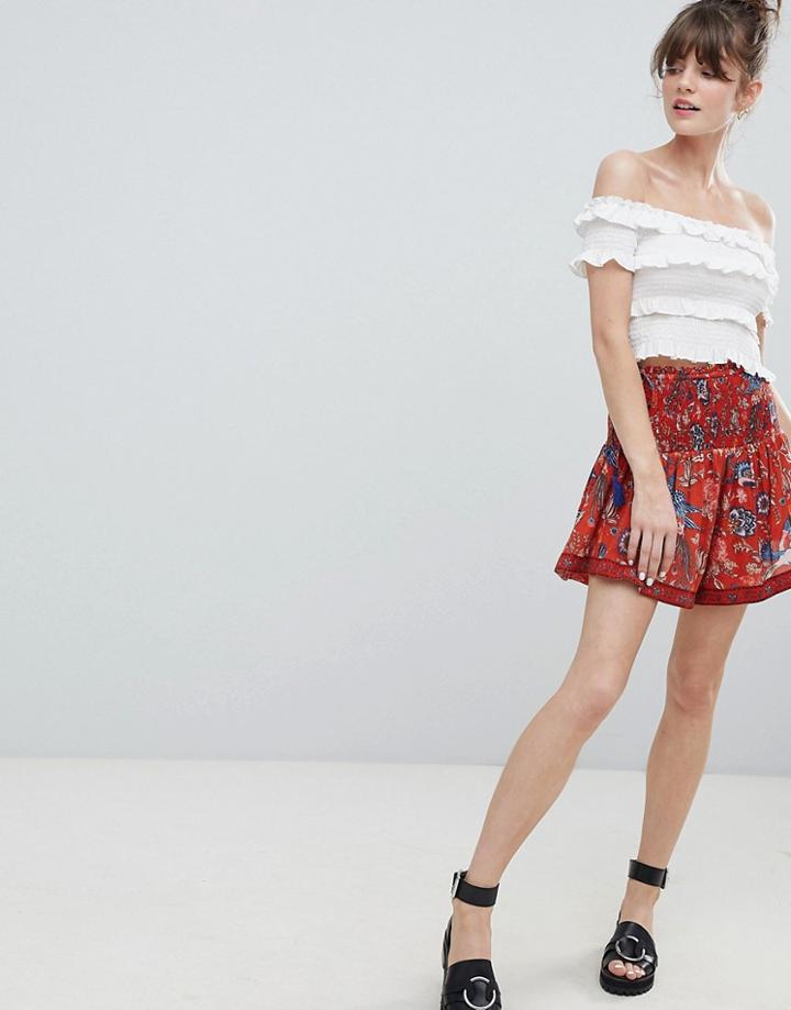 Leon And Harper Bird Print Mini Skirt - Red