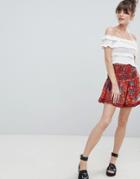 Leon And Harper Bird Print Mini Skirt - Red
