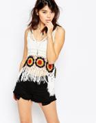 Brave Soul Crochet Festival Top With Fringed Hem - Ecru