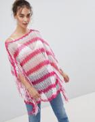 Qed London Zig Zag Poncho Top - Pink