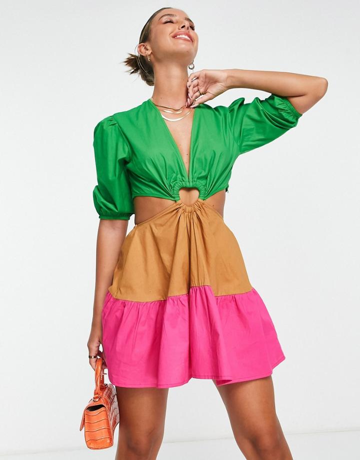 Never Fully Dressed Heart Cut-out Mini Dress In Watermelon Color Block-multi