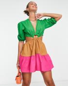 Never Fully Dressed Heart Cut-out Mini Dress In Watermelon Color Block-multi