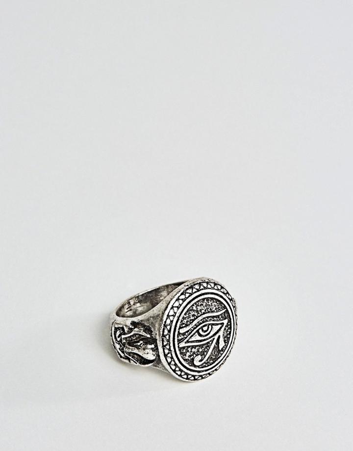 Asos Design Ring With Egyptian Eye In Burnished Silver - Gold