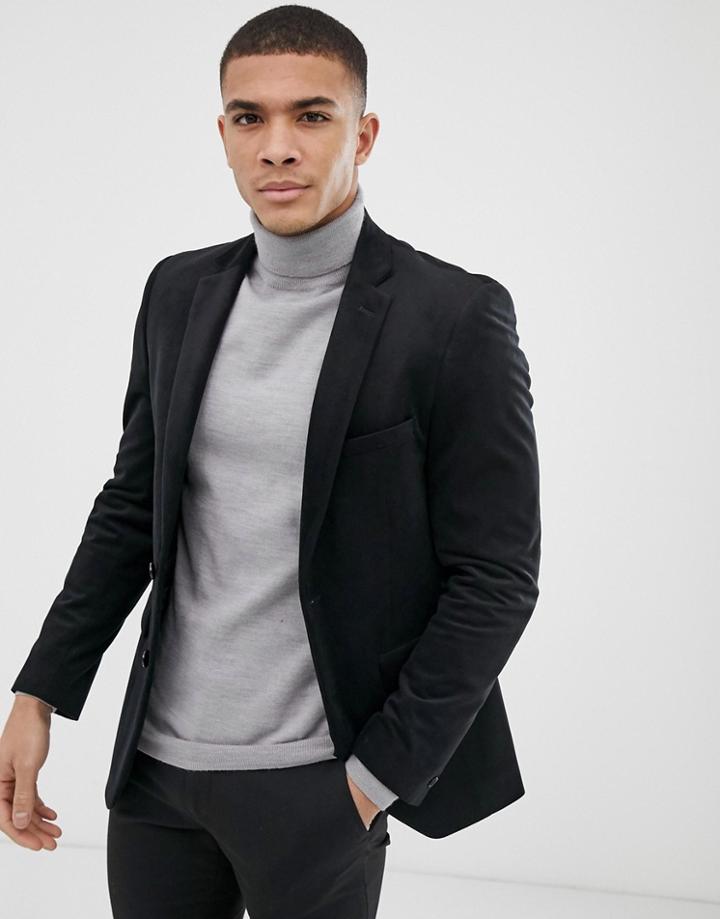 Burton Menswear Velvet Blazer In Black - Black