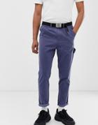 Asos Design Tapered Utility Pants In Washed Blue With Belt