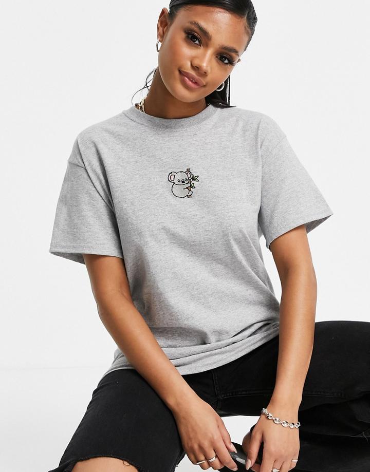 New Love Club Oversized T-shirt With Embroidered Koala In Gray-grey