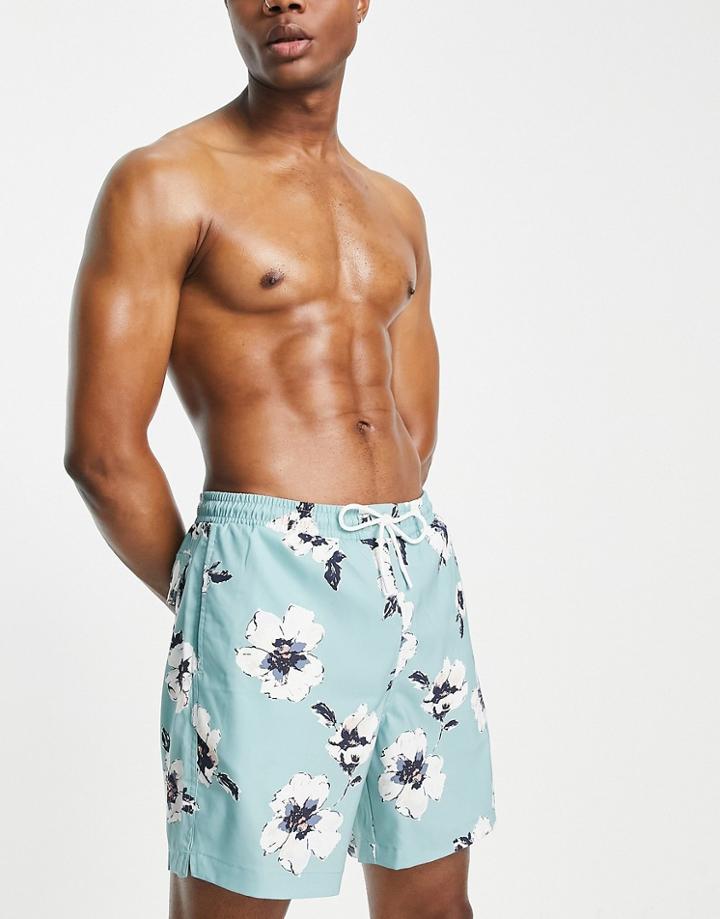 Abercrombie & Fitch 7inch Relaxed Fit Floral Print Swim Shorts In Blue