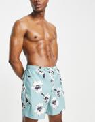 Abercrombie & Fitch 7inch Relaxed Fit Floral Print Swim Shorts In Blue
