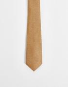 Asos Design Slim Satin Tie With Geo Design In Stone - Beige-neutral