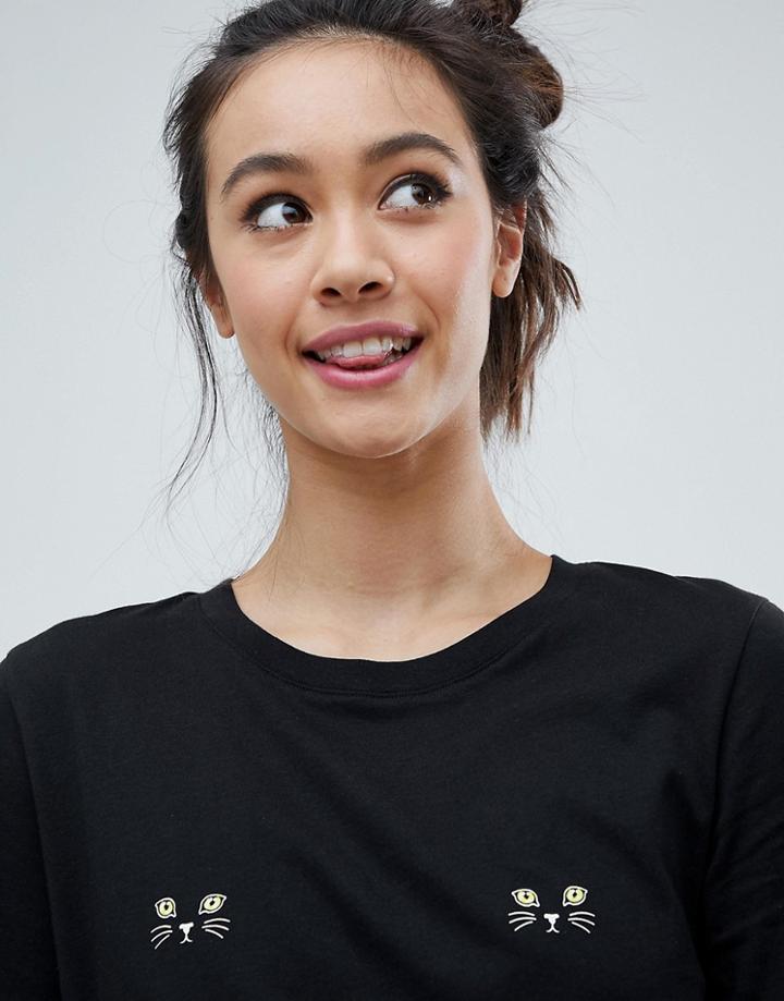 Monki Cat Eyes Nip Tee - Black