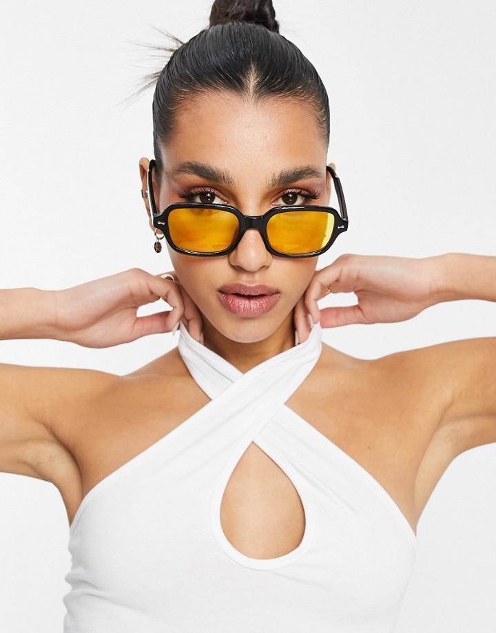 Asos Design Square Sunglasses With Yellow Lens In Black